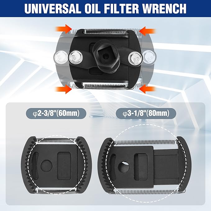 WORKPRO Universal Oil Filter Wrench (60-80mm) Adjustable with Auto-Clamp Spring, Oil Filter Removal Tool, Oil Filter Change Set, Ideal for Engine Filters, Conduit, & Fittings