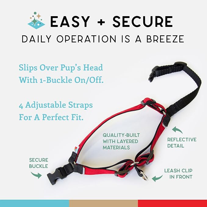 No Pull Dog Harness | Comfortable Dog Training Harnesses | Effective No Pull Harness Design | Ideal Dog Harness for Small Dog and Puppy | 4-Point Adjustable (S - 18~24 inch Girth, Red)