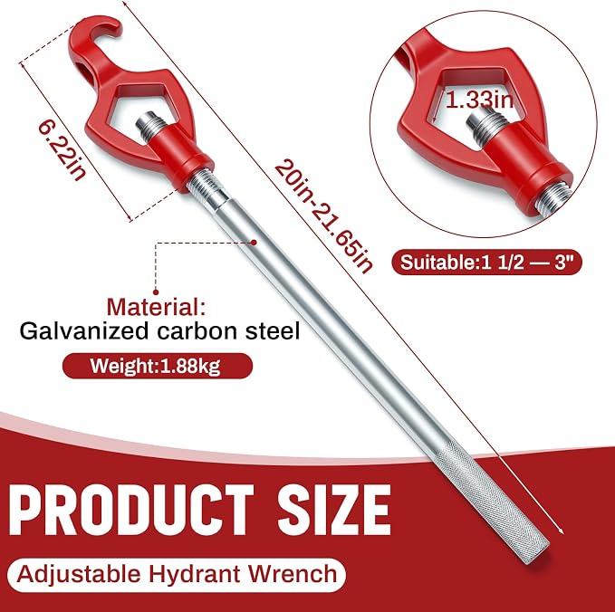 Tandefio 1 Pcs Fire Hydrant Wrench, 1-1/2" to 3", Red | Adjustable Hydrant Key for Utility Crews, Multifunctional Hydrant Wrench for Tightening Fire Nuts Tightening Water Pipes
