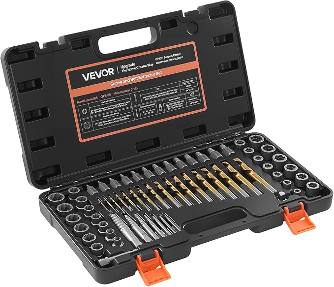 VEVOR Bolt Extractor Kit, 65 Pieces Easy Out Screw Extractor Set, Lug Nut Removal Tool with Left Hand Drill Bit Set for Removing Damaged, Frozen, Broken, Rusted, Rounded-Off Bolts, Nuts & Screws