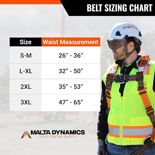Razorback Elite MAXX - Safety Harness and Fall Protection Kit with Sewn in Lumbar Support Belt and Built-in Rescue Handles for Fall Arrest, OSHA & ANSI Compliant (XXLarge)