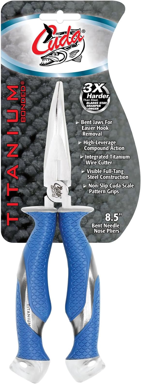 CUDA 8.5" Bent Needle Nose Pliers | Durable Steel Titanium Bonded Fishing Wire, Mono & Fluorocarbon Cutter with Non-Slip Cuda Grips | for Saltwater & Freshwater Use (Pack of 3)