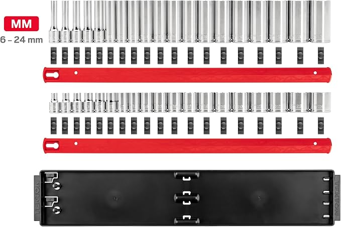 TEKTON 3/8 Inch Drive 6-Point Socket Set, 38-Piece | SHD91211 | (6 - 24 mm), Shallow and Deep, Socket Rail