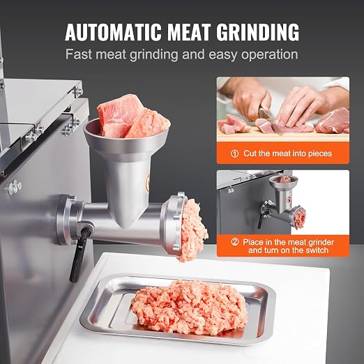 VEVOR Commercial Electric Meat Bandsaw, 550W Stainless Steel Vertical Bone Sawing Machine, 19.1"x15" Workbench, 7.09 Inch Cutting Thickness, Frozen Meat Cutter with Blade for Rib Pork Beef