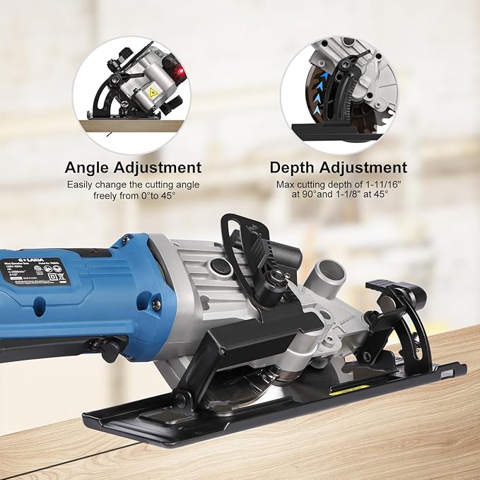 Mini Circular Saw Corded, 4A 3500RPM Compact Saw with Laser Guide, Rip Guide, Vacuum Adapter, Electric Circular Saw with 4-1/2" 24T TCT Blades for Wood, PVC, Plasterboard, Drywall