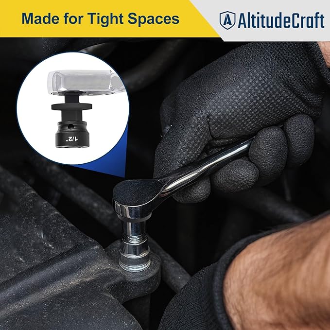 Low Profile Impact Socket Adapter Set for Tight Spaces | Four Drive Conversions Keep the Ratchet Close to the Fastener: 1/4″ to 3/8″, 3/8″ to 1/2″, 1/2″ to 3/4″, 3/4″ to 1″