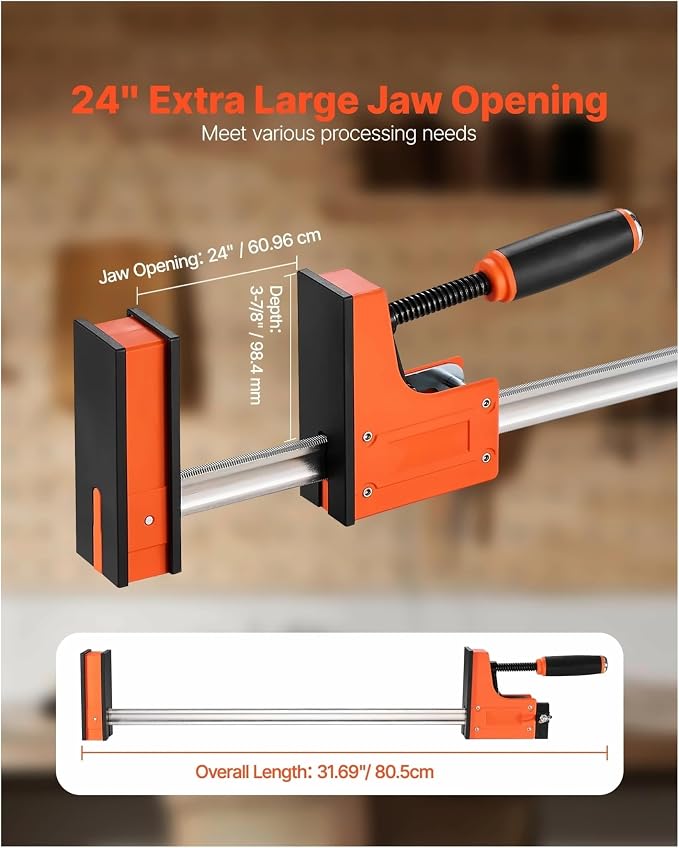 Woodworking Bar Clamps 2-Pack, 24 inch Parallel F Clamps - 1500 lbs Capacity, High-Strength Plastic & Carbon Steel - for Wood & Metal Projects, Even Pressure