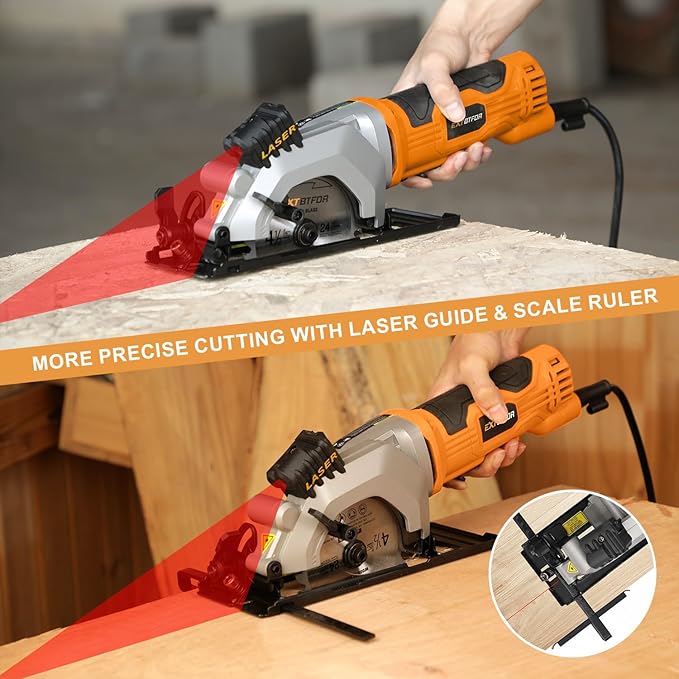 Power Circular Saw,4.8A Mini Circular Saw with Laser Guide,4000RPM Corded Saw Equipped with 3 Pcs 4-1/2" Blades，Maximum Cutting 1-11/16" at 90° and 1-1/8"at 45° for Wood, Soft Metal, Plastic