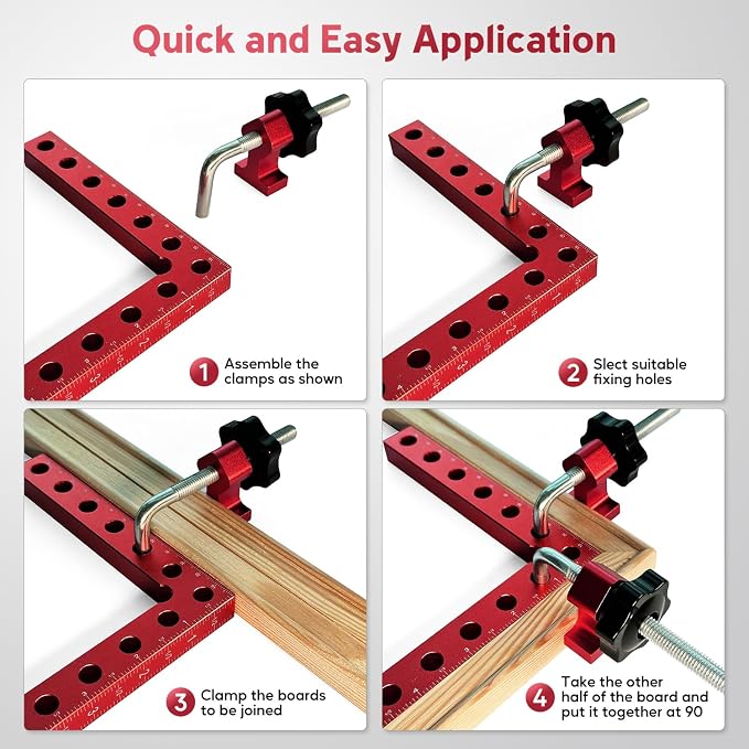 Corner Clamps for Woodworking, 90 Degree, 5.5in x 5.5in Aluminum, Pack of 4 | Sturdy aluminum clamps with metric and imperial scales, ideal for tables, cabinets, drawers, bookshelves, and wooden frames