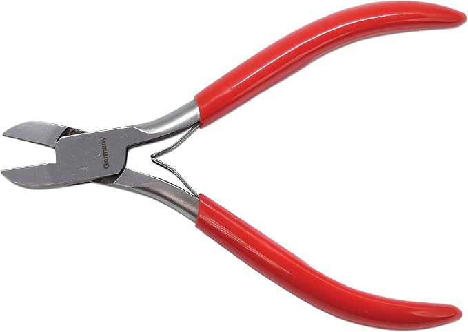 The Beadsmith Platinum Series German Flush Cutter, 4.75 inches (120mm) with polished steel head, red PVC comfort grip handle and double-leaf spring, tool for jewelry making