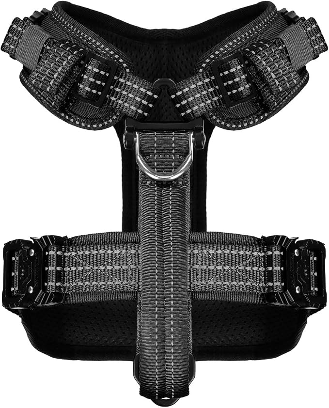 ICEFANG Dog Halter Harness with Metal Buckles,Dog Strap Vest for Small Dogs | Control Handle,Summer-Cooling,Reflective,Front Hook,Adjustable,Soft Padded,No Pull,Black,Small