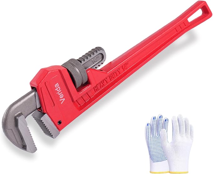 Verida Pipe Wrench 14 Inch, Plumbers Wrench, Chrome Vanadium Steel, Hardness 62HRC, for Water Pipes, Plumbing, Fire Protection Pipe Tools