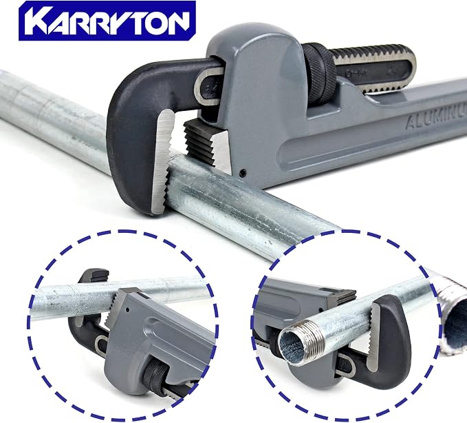 24 Inch Aluminum Pipe Wrench, 4"/100mm Adjustable Cr-Mo Jaw Opening Heavy Duty Straight Handle Plumbing Wrenches, Perfect Plumbers Tool Exceed GGG Standard