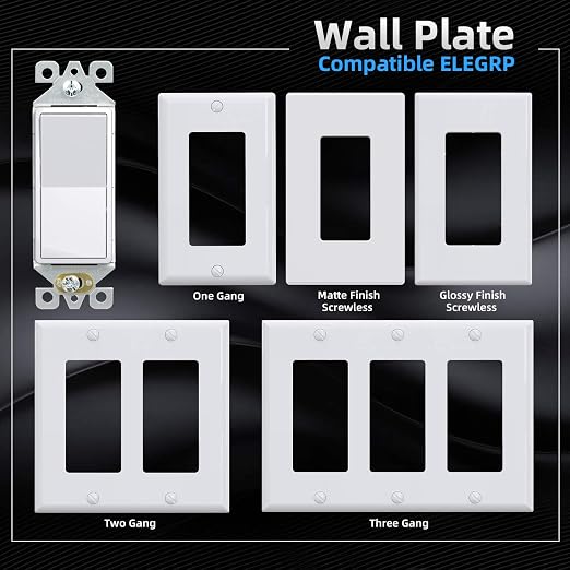ELEGRP 3 Way Decorative Light Switch, 15Amp, 120-277 Volt, AC Decorator Rocker Paddle Wall Switch Replacement, Self-Grounding, Residential and Commercial Grade, UL Listed (10 Pack, Glossy White)