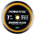 POWERTEC 7" Continuous Rim Diamond Saw Blade for Wet Tile Saw, Diamond Blade for Cutting Ceramic, Porcelain, Natural Stone Tile, Wet Cutting Only 7 inch Diamond Blades, 1 Pack (14008)