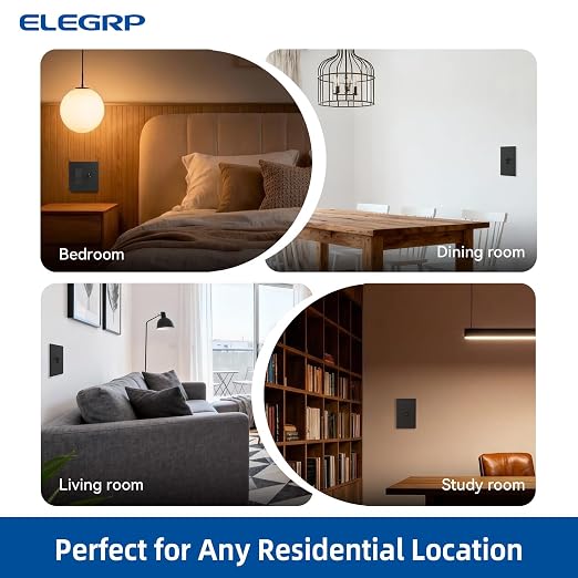 ELEGRP Digital Dimmer Switch for LED/CFL, Toggle Dimmer Switch with Decorative Frameless Design Wallplate, Single Pole/3-Way, UL Listed, 2 Pack, Black