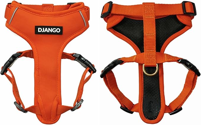 Adventure Dog Harness - Stylish, & Durable Medium Dog Harness for Outdoor Adventures and Everyday Wear - Sunset Orange Neoprene Adjustable Harness for Dogs with Reflective Piping & Brass D-ring
