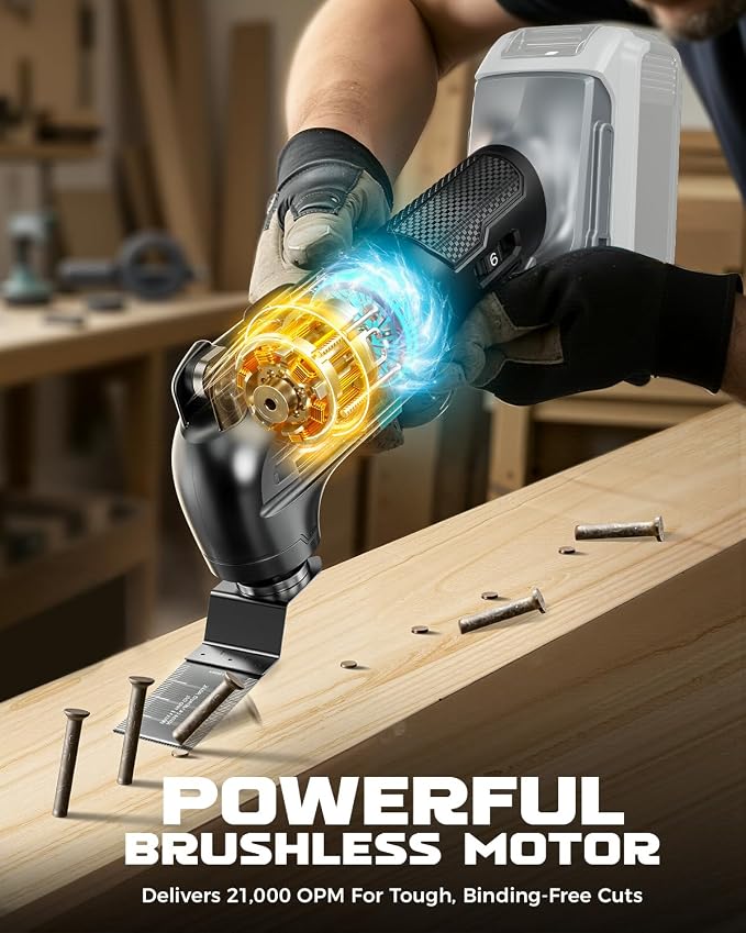 DIYtoolifz Cordless Oscillating Tool Compatible with Dewalt 20V Battery, 6 Variable Speed Brushless-Motor Oscillating Multi Kit for Cutting Wood Drywall Nails Remove Grout & Sanding(Tool Only)