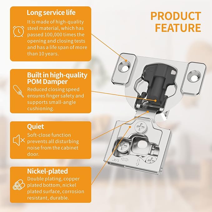 Chibery 4 Pack 1/4" Small Overlay 4D Concealed Hinges for Face Frame Door, Soft Close On/Off Switch, Self Closing, 105° Open Angle Concealed Stainless Steel Hinges for Framed Cabinet, Satin Nickel