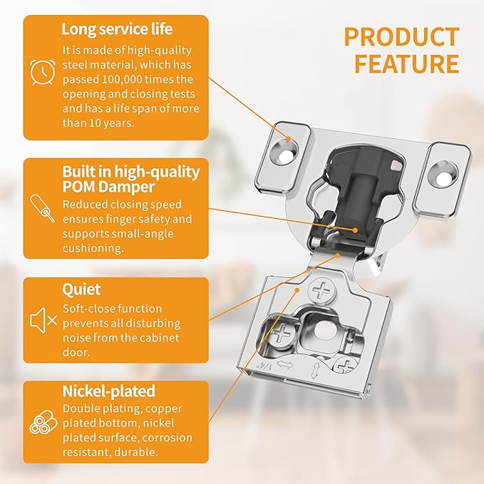 Chibery 20 Pack 1/4" Small Overlay 4D Concealed Hinges for Face Frame Door, Soft Close On/Off Switch, Self Closing, 105° Open Angle Concealed Stainless Steel Hinges for Framed Cabinet, Satin Nickel