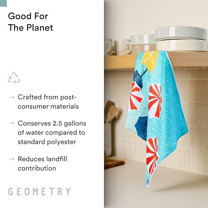 GEOMETRY Tea Towels – Spring & Summer Collection – Quick-Dry, Ultra-Absorbent, Reusable Microfiber Kitchen Towels for Drying & Cleaning - Dancing Umbrellas - 1 Pack