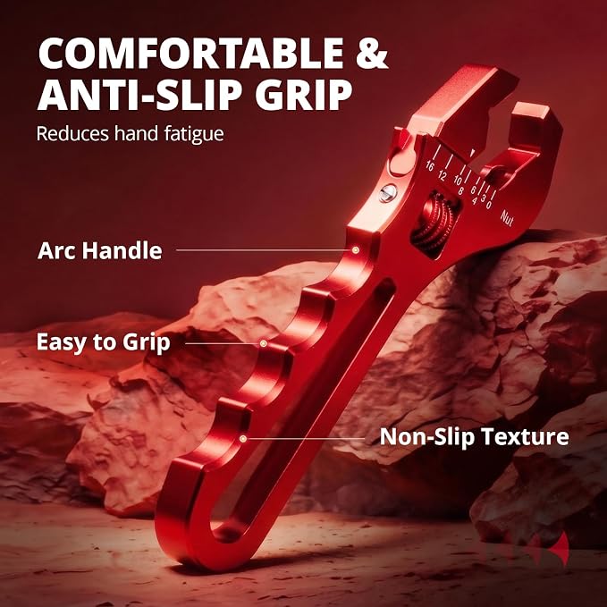 EVIL ENERGY AN Fittings Wrench 3AN-16AN with 4" Magnetic Vise Jaw Pad | Adjustable Aluminum Hose Fitting Wrench, Multi-Groove Clamping Protector, Non-Marring Design for Auto Repair