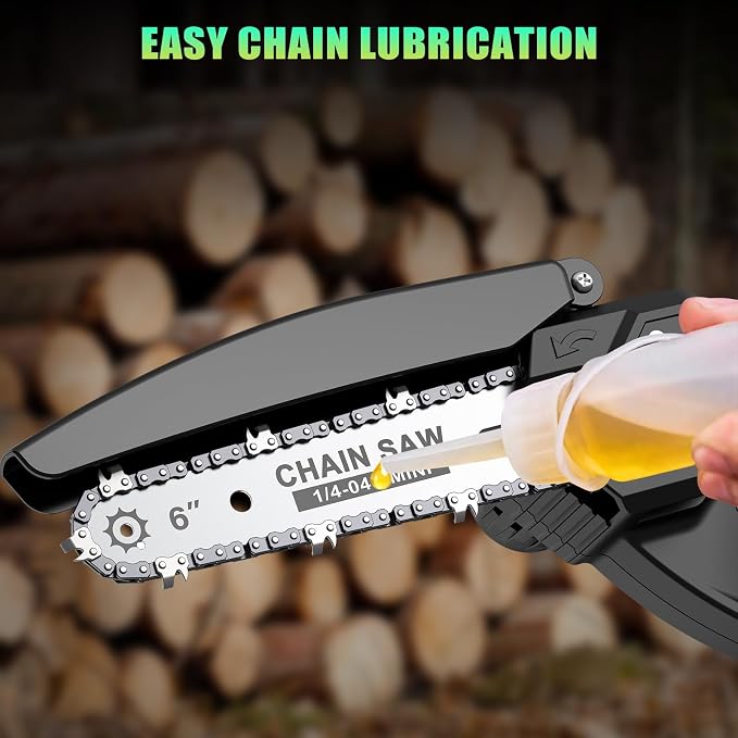 Mini Chainsaw - 6 Inch Battery Chainsaw with 2 Batteries, Garden Tools for Tree Branch Trimming, Wood Cutting, Holiday Gifts for Men, Fathers & Gardening Enthusiasts