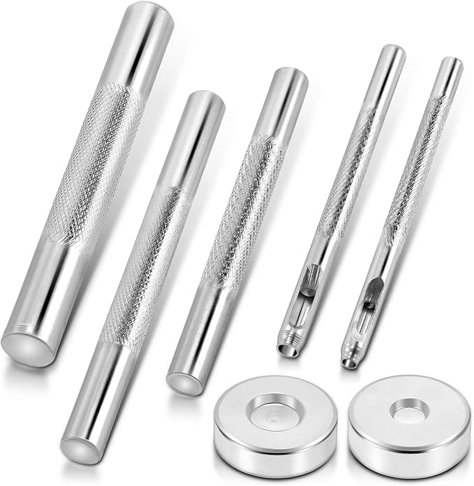 7pcs Rivets Setting Tool Kits, Metal Rivet Punch Tool for Install Leather Bag Belt Shoe Boot Hats Pet Collar Keychain Clothing