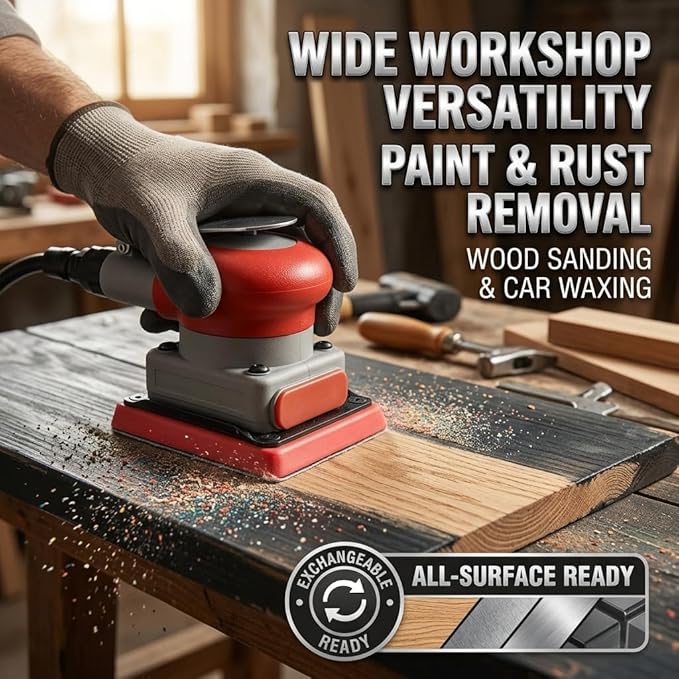 Pneumatic Sander Air Orbital Sander, Solid Alloy Steel Air Squares Sanding Machine 3 * 4 In 10000rpm Pneumatic Sander, Sanding Grinding Polishing Sander for Wood Metal Car Beauty