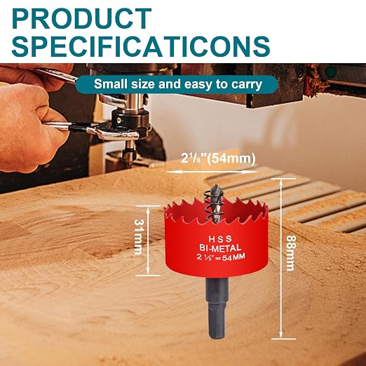 2-1/8 Inch / 54mm Hole Saw for Wood, Plastic Board, Ceiling,Drywall, and Metal Sheet - HSS Bi-Metal Hole Cutter with Pilot Drill Bit