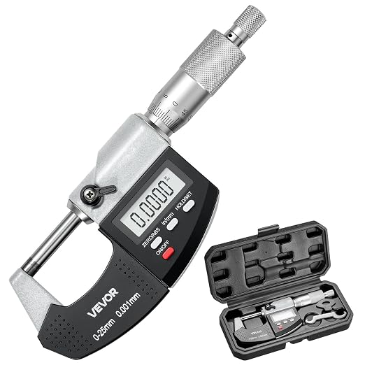 VEVOR Micrometer Set, Digital Outside Micrometer 0-1 inch Measuring Range, 0.00005" Resolution, Ultra-Precision 0.0001 Accuracy, LCD Screen, in/mm Switch, Carbide Tip, with Protective Case