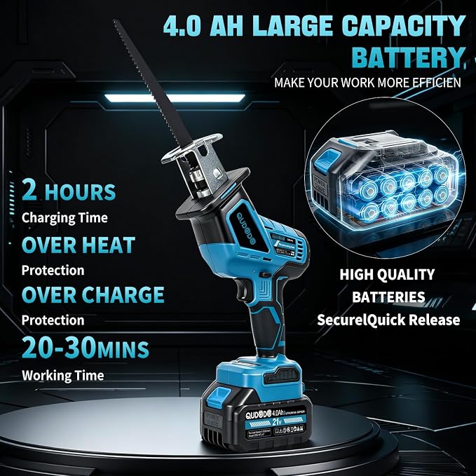 Mini Reciprocating Saw, 21V 3 Variable Speed, 0-3500 Brushless Motor Cordless Powered Saw with 2x4.0Ah Battery, Tool-Free Blade Change, LED Work Light, Hand Recíproca for Woods/Metal/Plastic