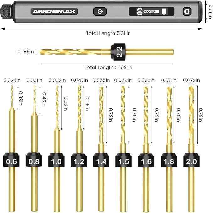 Mini Drill Pen, 5-Speed, LED Lights, OLED Display, Aluminium Box, Resin Drill Set With 10 Small Bits, 3/32-Inch Shank, For Jewelry Making, Wood, Plastic,(SDS)