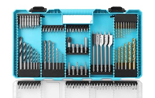 DuraTech 99 PCS Drill Bit Set, High Speed Steel Titanium Drill and Screwdriver Bit Set with Tough Case for Metal, Wood, Plastic, Concrete, Brick, Masonry