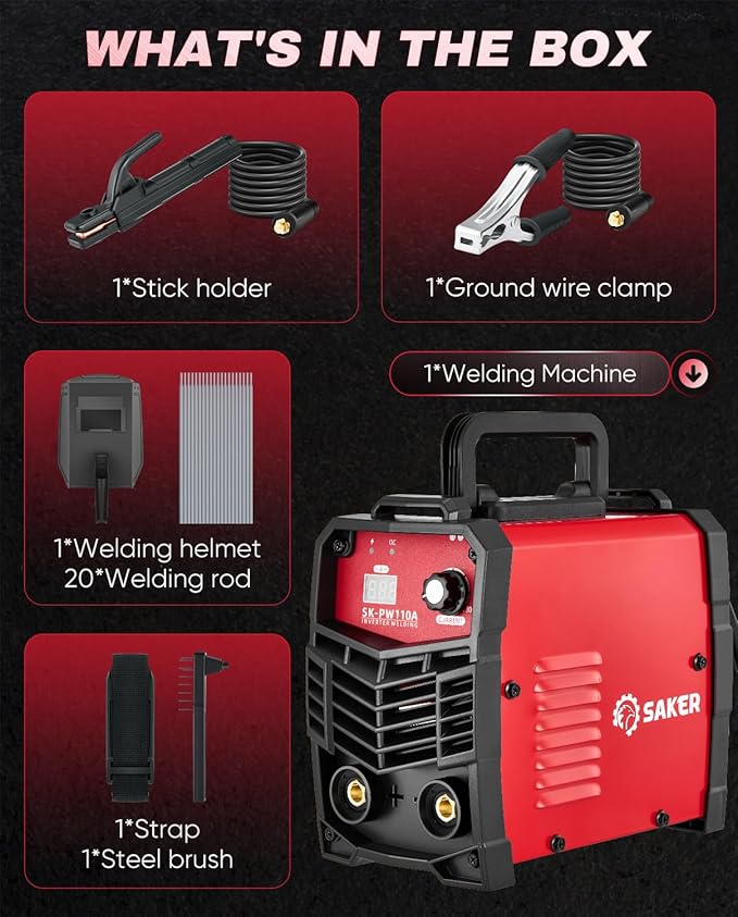Saker Mini Stick Welder, 110V Portable Welding Machine, 20-130A Arc Welder with Smart LED Display, IGBT Inverter, Anti-Stick & Hot Start,Portable Stick Welder for Home & DIY