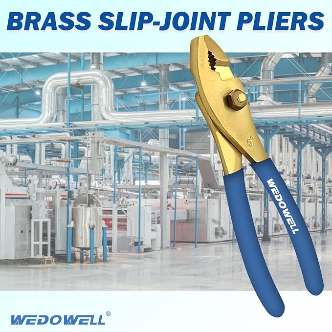 WEDOWELL 8" Brass Slip Joint Pliers,Wire Cutter with Rubber Grip Handle,Combination Pliers,Corrosion-resistance