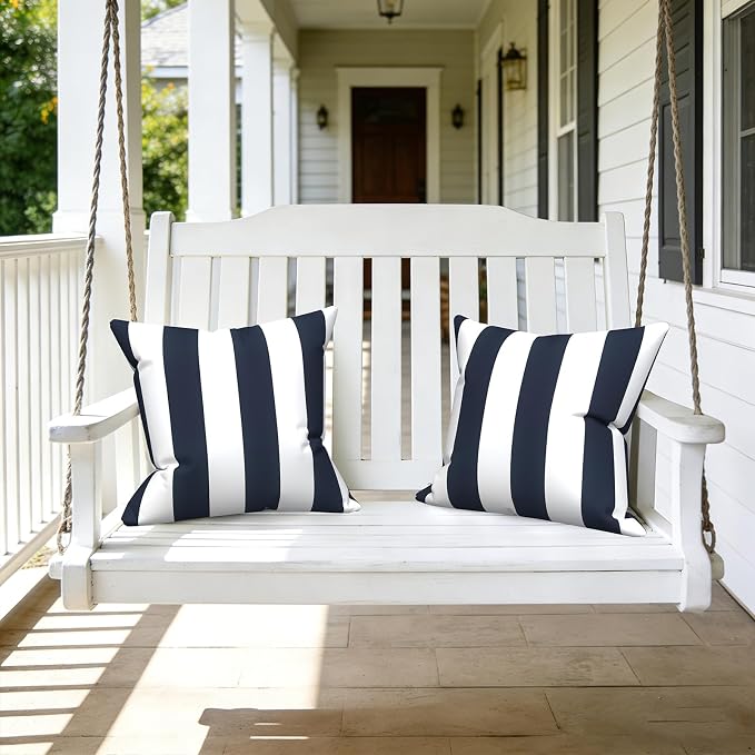 LVTXIII Outdoor Throw Pillows, Decorative Throw Pillows with Inserts, 20"x20" Square Pillows for Bed, Couch, Sofa and Patio Furniture, Set of 2, Cabana Navy