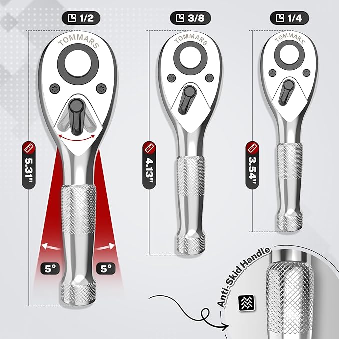 TOMMARS 1/4-Inch Drive Stubby Ratchet Mini Ratchet Quick-Release Head 72-Tooth Gift for Men Mechanic Hand Tools