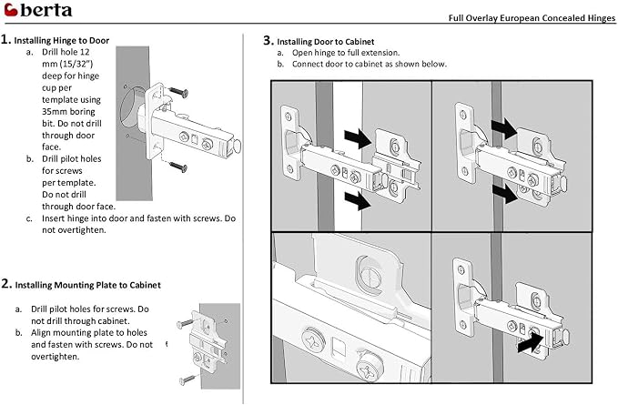 Berta 50-Pack Full Overlay Frameless Soft-Close European Hinges, 110° 3D Adjustable, Clip-On Concealed Kitchen Cabinet Door Hinges with Screws - Ideal for Modern Cabinet