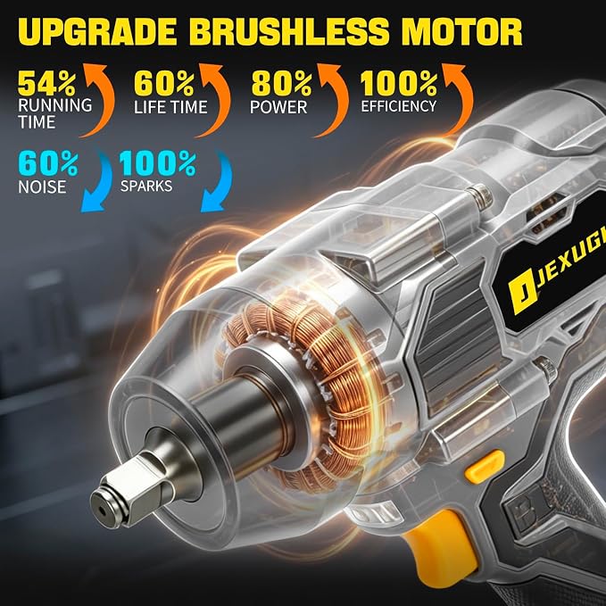 2200Nm Cordless Impact Wrench, 1/2" Electric Impact Gun with 2 x 6.0Ah Batteries, 21V Brushless High Torque Impact Wrench with 5 Pneumatic Sockets, Impact Driver for Truck Tire Lug Nut Removal
