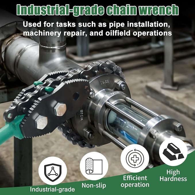Chain Pipe Wrench 35", Fits 3/4"-4" Pipe Diameters, 29" Chain Length Max Breaking Load 18000LBs, Heavy Duty Chain Tongs for Pipe Installation, Oil Fields Operations and Maintenance