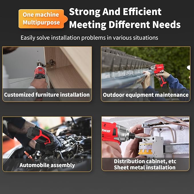 NAWIN Cordless Impact Driver Kit 16.8V Max Torque 140Nm（105ft-lbs）High Rotation Electric Impact Driver Brushless Motor Continuously Variable Rechargeable 1/4" impact driver 2.0Ah Batteries