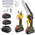 BUYJOY 2-in-1 Mini Chainsaw & Electric Pruning Shears, 1.8" Cutting Capacity, 8 Inch Cordless Chainsaw with 2 x 4.0Ah Batteries, Battery Powered Branch Cutter for Tree Trimming and Garden Pruning