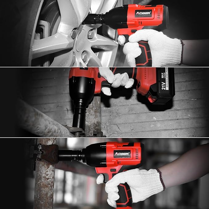 AOBEN Cordless Impact Wrench 1/2 Inch, Power Impact Gun Kit, Max 600N.M/450Ft-lbs High Torque Electric Impact Driver for Car RV Tire, 2 Packs x 4.0Ah Battery, Charger, 6 Sockets & Storage Tool Case