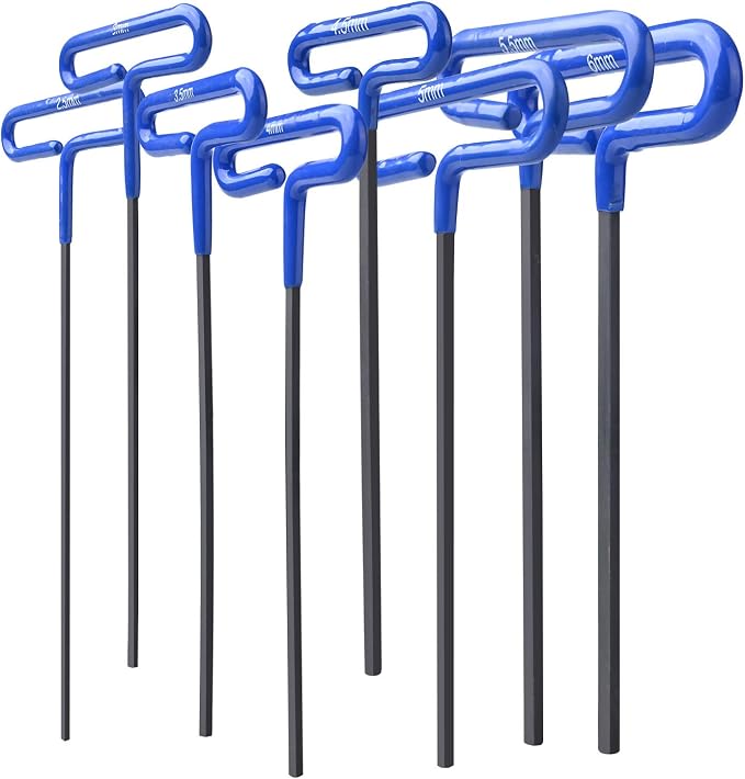 GogoBing Cushion Grip Hex T-Key Allen Wrench Metric Set- 8pc set Metric Sizes 2.5mm, 3mm, 3.5mm, 4mm, 4.5mm, 5mm, 5.5mm, 6mm, Blue.