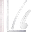 Xuhal 4 Pcs French Curve Ruler Sewing Ruler Set Aluminum Sewing Tools Supplies for Quilting with French Curves Aluminum Designers Kit Includes Curve, Hip, L Square and Plastic Grading for Design Craft