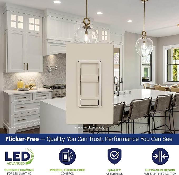 Leviton SureSlide LED Advanced Dimmer Switch for 150W Dimmable LED, Halogen and Incandescent Bulbs and Fixtures, 66741-T, Light Almond