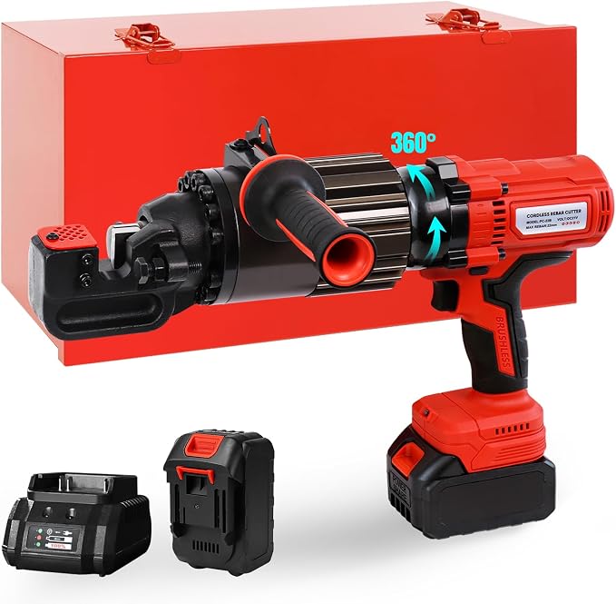 LOSCHEN 360-degree Rotation Cordless Rebar Cutter,Portable Handheld Rebar Cutting Saw,Electric Hydraulic Rebar Cutter,Cutting up from 3/20" (4mm) #3 to 7/8" (22mm) #7 Rebar (Li-ion Battery Version)