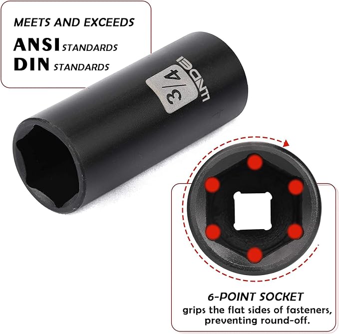 3/8" Drive 48Pc Impact Socket Set SAE/Metric Fits Various Wrenches | SAE and Metric (5/16"- 3/4", 8-22mm), Extension Bar (3-in, 6-in), 1/2"F to 3/8"M Reducer Universal Joint