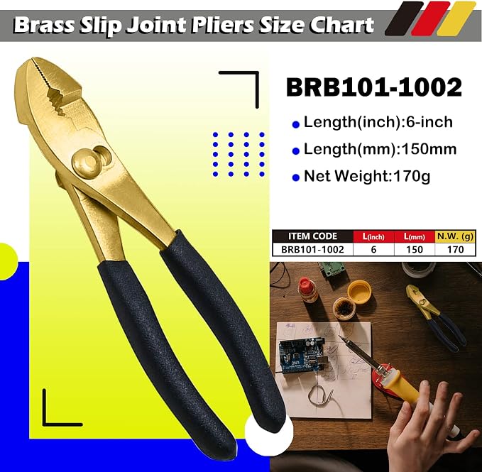WEDO Brass Slip Joint Pliers 6", Adjustable Combination Pliers with Non-Slip Handle,For Gripping, Loosening Nuts and Bolts, Cutting Steel Wire,Die-Forged,Corrosion Resistant